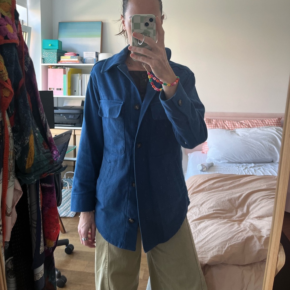 Everlane Blue Heavy Overshirt 100% cotton Jacket Classic Collar Women